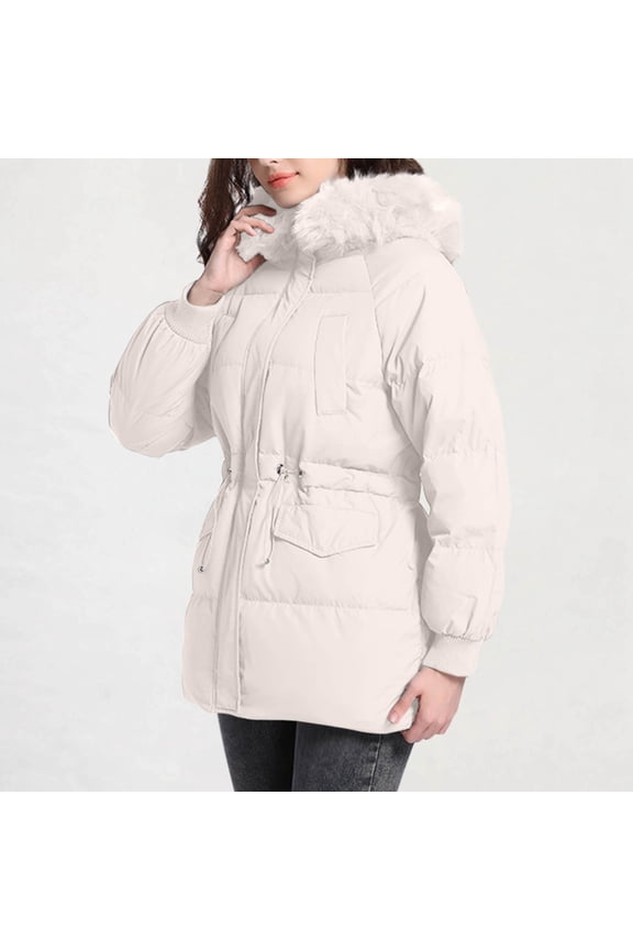 Up to 65% off Ofreoo Womens Jacket Solid Color Pocket Hodded Draw Rope Keep Warm Coat