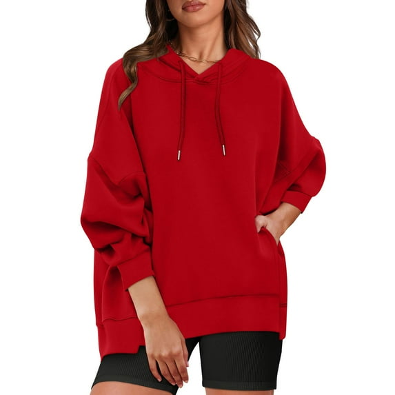 Oversize Hoodies for Women Pullover Fashion Fall Winter Solid Color Loose Long Sleeved Pockets Hooded Sweatshirts Top