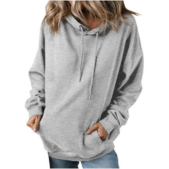 Oversize Hoodies for Women Pullover Fashion Hooded Solid Color Long-sleeved Sweatshirt Casual Blouse Pullover