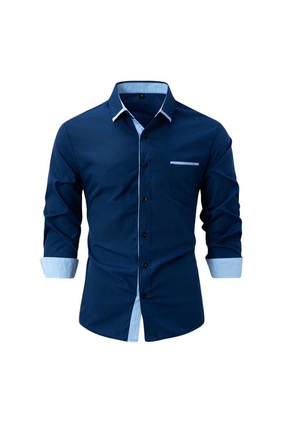 Up to 65% off Pitauce Men's Dress Shirt Patchwork Lapel Collar Button Down Long Sleeve Tops Casual Slim Fit Breathable Business Work Shirts Blouses