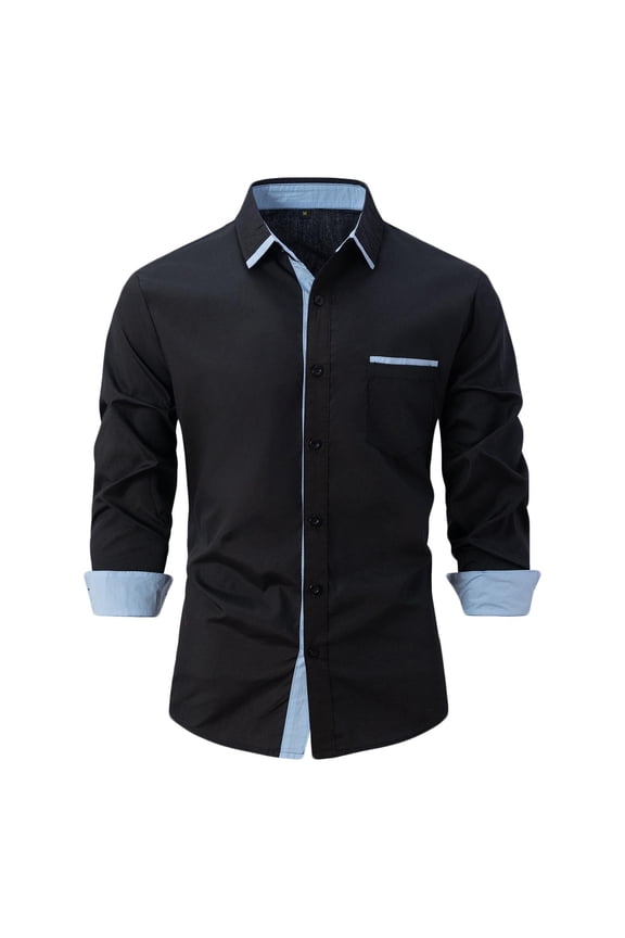 Up to 65% off Pitauce Men's Dress Shirt Patchwork Lapel Collar Button Down Long Sleeve Tops Casual Slim Fit Breathable Business Work Shirts Blouses