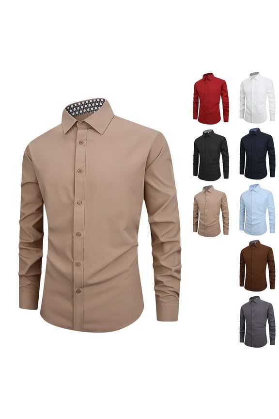 Men's Dress Shirts Solid Color Slim Fit Long Sleeve Formal Shirt Stretch Wrinkle-Free Business Work Casual Button Down Shirts