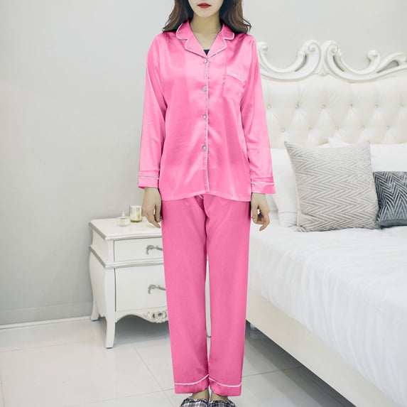 Up to 65% off Pitauce Pajama Set for Women 2 Piece Casual Loose Solid Color Long Sleeve Tops Pants Soft Button Down Loungewear Set Sleepwear