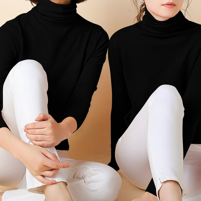 Up to 65% off Pitauce Turtleneck Sweater for Women Solid Color Knitted Cotton Long Sleeve Tops Slim Fit Pullover Basic Bottoming Tops Sweater