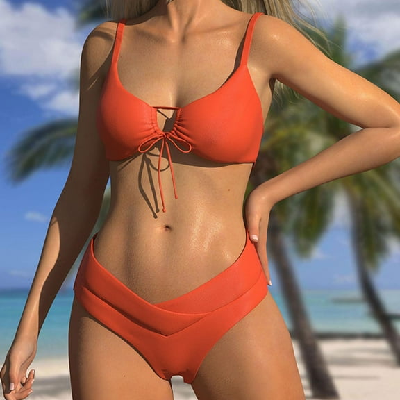 Up to 65% off Plus Size Bathing Suit for Women New Fashion Comfortable Bikini Women's Plain Color Swimsuit Bikinis