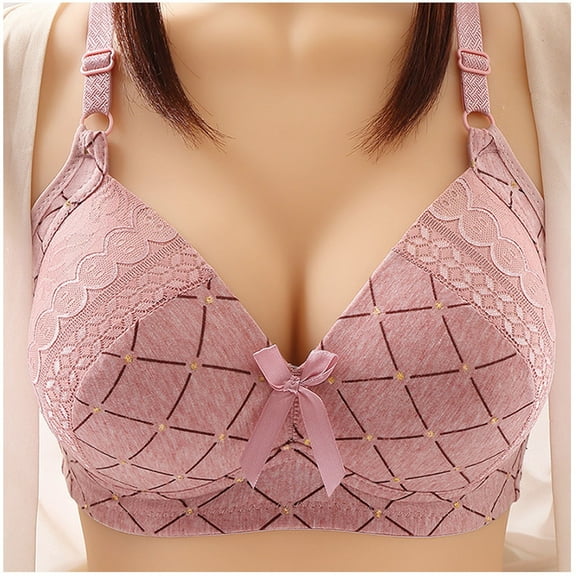 Up to 65% off!Plus Size Bras for Women Full Coverage Fashion Bowknot Printing Comfortable Hollow Out Bra Underwear No Rims