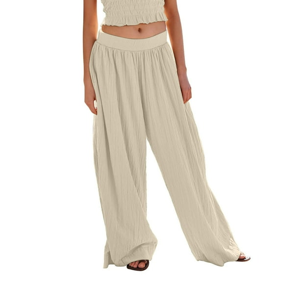 Up to 65% off! Plus Size Sweatpants for Womens High Waist Casual Casual Solid Color Cotton Linen Drawstring Elastic Waist Long Wide Leg Pants