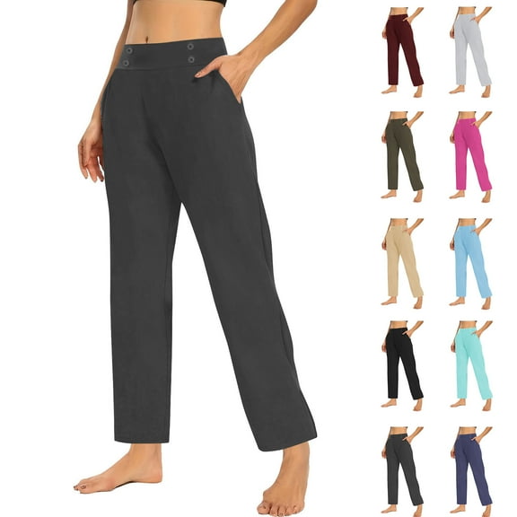 Plus Size Yoga Pants for Womens Stretch Waist Workout Out Leggings Stretch Waist Button Pocket Yoga Gym Loose Pants
