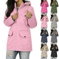 thumbnail image 1 of Sawvnm Clearaance Under 10! Women Solid Color Rain Jacket Outdoor Hooded Windproof Loose With Pocket Coat for Women, 1 of 8