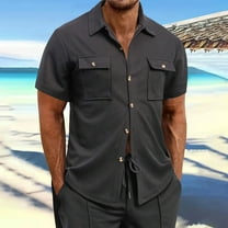 Up to 65% off Shirt Men, Xunlbb Men's Casual Solid Color Collared Buttoned Pocket Short Sleeve Shirt