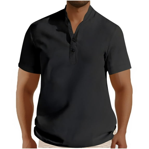 Up to 65% off Shirt Men, Xunlbb Men's Solid Color Fallow Button V-Neck Sports Short SleeveShirt