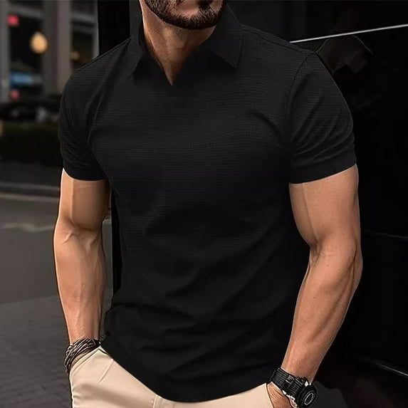 Up to 65% off Shirt Men, Xunlbb Men's Sports Fitness And Leisure V-neck Elastic Short Sleeved Shirt With Short Sleeves And A Lapel Top/shirt