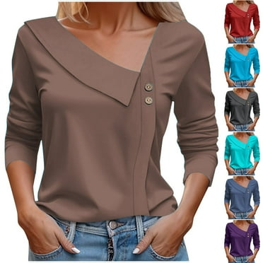 Up to 65% off!Summer 3/4 Sleeeve Tops for Womens 2024 Fashion Plus Size V-Neck Fashion Casual Printed Button-Up Blouse T-shirt Tops