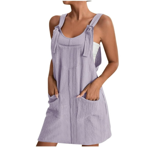 Summer Beach Dress for Womens 2025 Fashion Plus Size V-Neck Sleeveless Sling Pocket Solid Dress