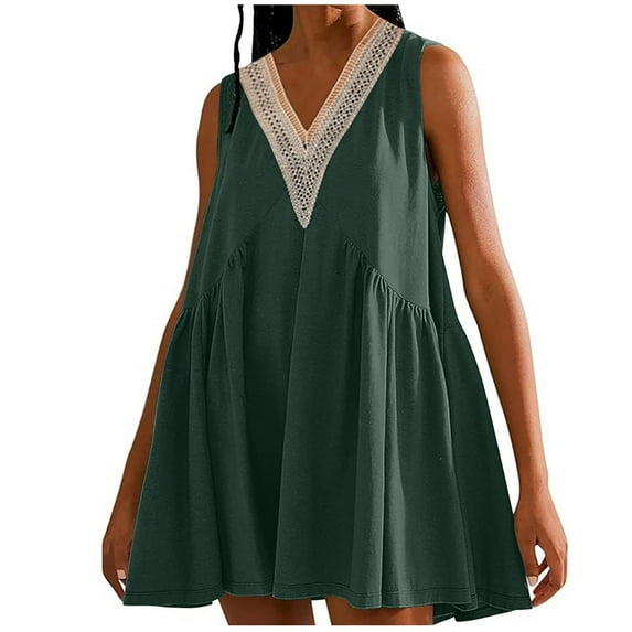 Summer Boho Dresses for Women 2024 Plus Size Casual Comfort Solid Color Sleeveless V-Neck Dress