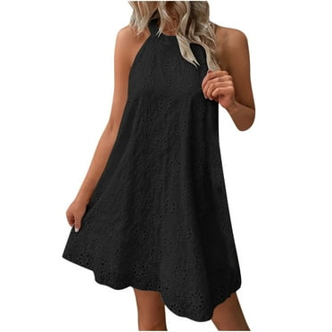 Up to 65% off! Summer Boho Dresses for Women 2024 Plus Size Embroidery Sleeveless Keyhole Back Neck Aline Dress Casua Solid Skirt