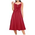 thumbnail image 1 of Summer Boho Dresses for Women 2024 Plus Size Sleeveless V-neck Casual A Dress Solid Color Button Dress, 1 of 6