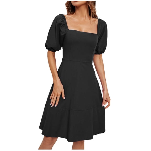 Summer Dresses for Womens 2025 Plus Size Fashion Casual Solid Color Neck Sleeve Dress