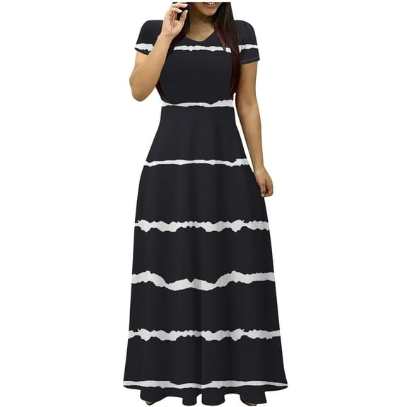 Summer Dresses for Womens 2025 Plus Size Fashion Sexy Printed Short Sleeve V-Neck Ladies Slim Long Dress