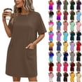 thumbnail image 1 of Summer Dresses for Womens 2025 Plus Size Fashion Solid Color Causal Zipper Neck Short Sleeve Vacation Cold Shoulder Dress, 1 of 7