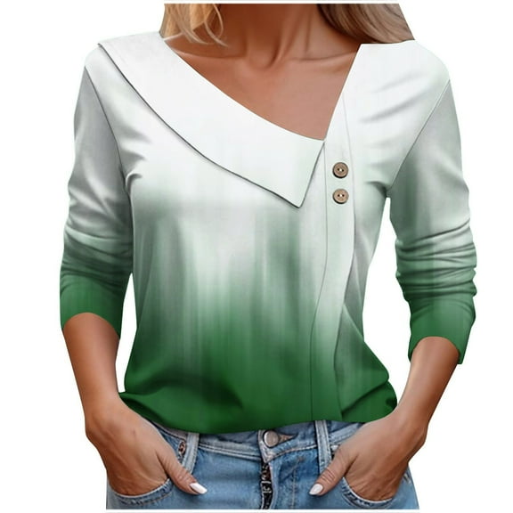 Summer Fashion 3/4 Sleeeve Tops for Womens 2024 Plus Size V-Neck Fashion Casual Printed Button-Up Blouse T-shirt Tops