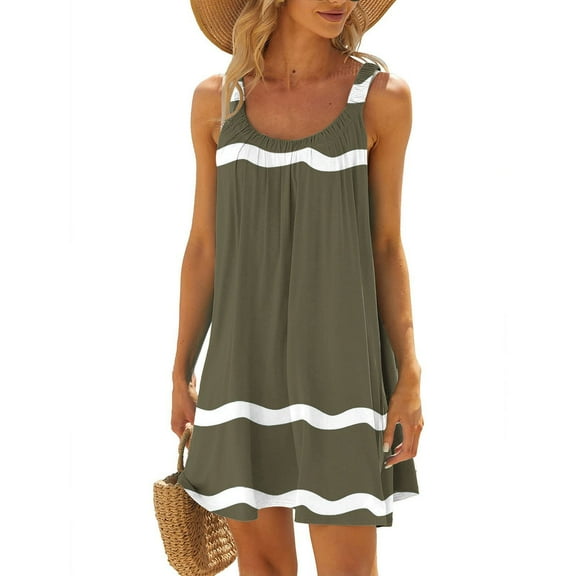 Summer Fashion Beach Dresses for Womens 2025 Plus Size Casual Printed Round-Neck Sleeveless Loose Knee-Length Dress