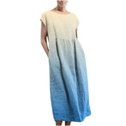 YWJOUDA Summer Fashion Beach Dresses for Womens 2025 Plus Size Sleeveless Maxi Pockets Linen Loose Baggy Kaftan Long Dress