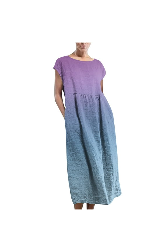 Summer Fashion Beach Dresses for Womens 2025 Plus Size Sleeveless Maxi Pockets Linen Loose Baggy Kaftan Long Dress