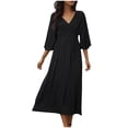 thumbnail image 1 of Up to 65% off!Summer Fashion Dresses for Women 2024 Plus Size Medium Sleeved V-neck Solid Color Dress, 1 of 9