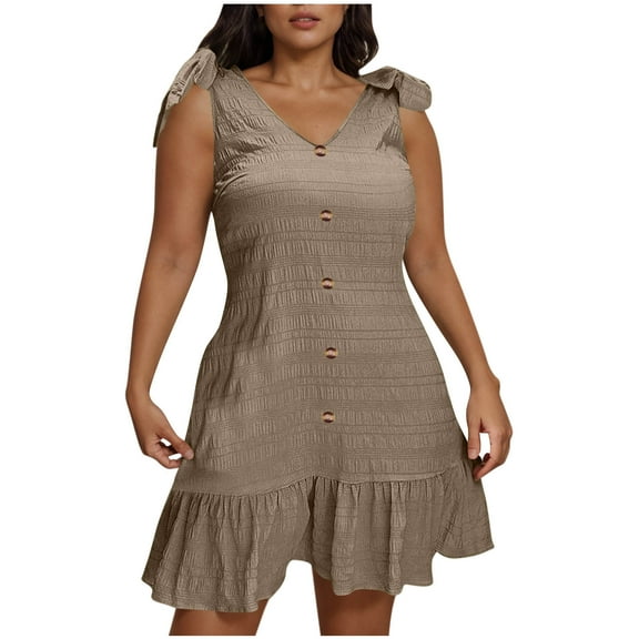 Summer Fashion Dresses for Womens 2025 Plus Size Plus Size Casual Solid Sleeveless V-Neck Dress