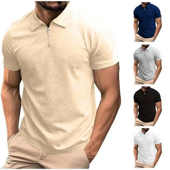 Summer Fashion Oversize Shirts for Mens 2025 Casual Solid Half Zipper T Shirt Lapel Short Sleeve Top
