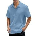 thumbnail image 1 of Summer Fashion Oversize Shirts for Mens 2025 Casual Turndown Collar Solid Short Sleeve Button Shirt Blouse, 1 of 7