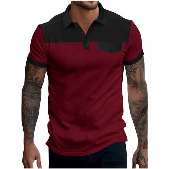 Summer Fashion Oversize Shirts for Mens 2025 Leisure Button Mock Pocket Color Blocking Flip Collar Short Sleeve