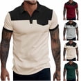 thumbnail image 1 of Summer Fashion Oversize Shirts for Mens 2025 Leisure Button Mock Pocket Color Blocking Flip Collar Short Sleeve, 1 of 7