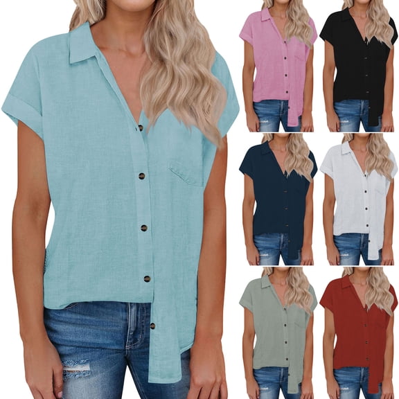 Summer Fashion Oversized Shirt for Womens 2025 New Solid Color Quarter Stand Up Collar Cotton Linen Casual Pullover Shirt