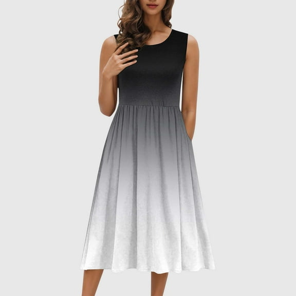 Summer Oversize Beach Dresses for Womens 2025 Fashion Casual Round Neck Sleeveless Solid Color Beach Sundresses Boho Dress