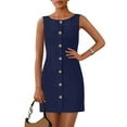 thumbnail image 1 of Summer Oversize Beach Dresses for Womens 2025 Fashion Solid Color Sleeveless Round Neck Button Work Short Dress, 1 of 7