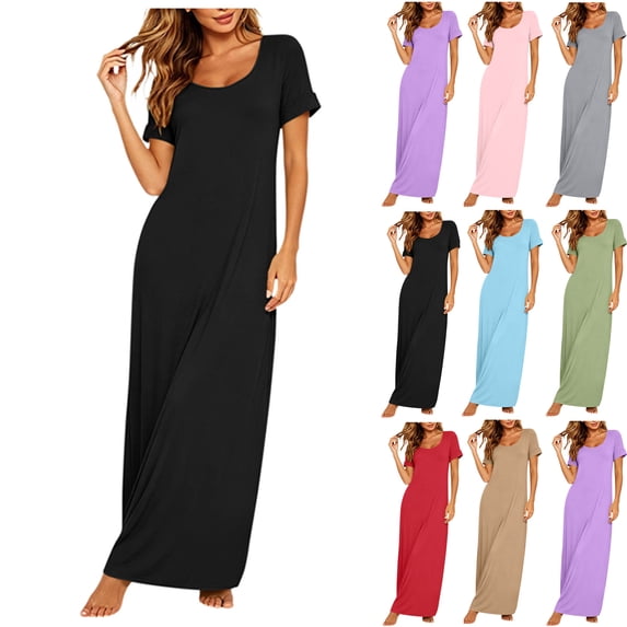 Summer Oversize Maxi Dresses for Womens 2025 Fashion Casual Short Sleeved V-neck Printed Button Pocket Dress