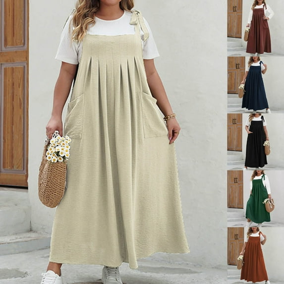 Summer Oversize Maxi Dresses for Womens 2025 Fashion Casual Solid Color Camisole Jumpsuit Long Skirts