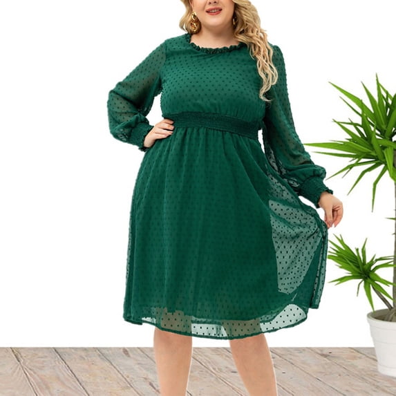 Summer Oversize Maxi Dresses for Womens 2025 Fashion Large Solid Long Sleeved Round Neck Chiffon Cut Flower Waist Dress