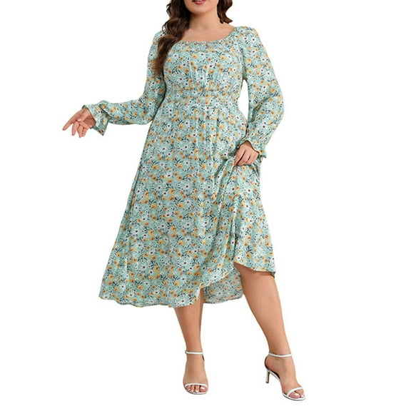 Summer Oversize Maxi Dresses for Womens 2025 Fashion Print V-neck Long Sleeved Dress