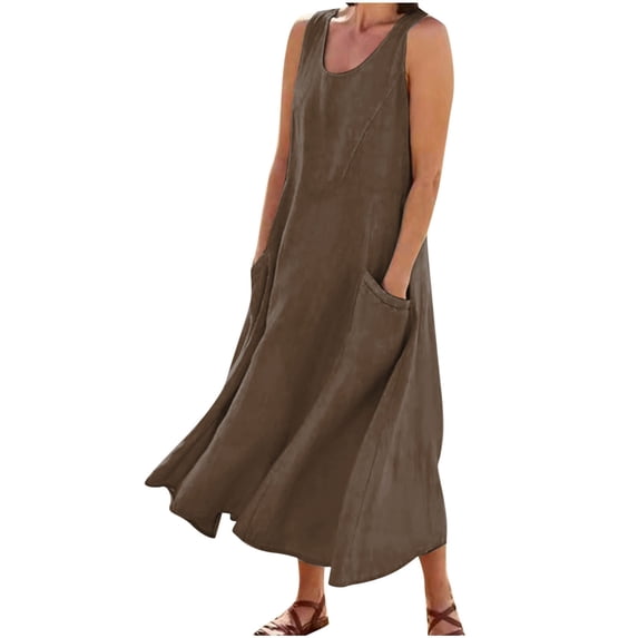 Summer Oversize Tank Dresses for Womens 2025 Fashion Casual Solid Color Sleeveless Cotton Linen Long Dress