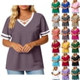 thumbnail image 1 of Up to 65% off! Summer Oversized Shirts for Womens 2025 V-neck Short Sleeved Solid Summer Base Shirt Sports T-shirt, 1 of 6