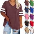 thumbnail image 1 of Up to 65% off! Summer Oversized Shirts for Womens 2025 V-neck Short Sleeved Solid Summer Base Shirt Sports T-shirt, 1 of 4