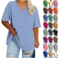thumbnail image 1 of Up to 65% off! Summer Oversized Shirts for Womens 2025 V-neck Short Sleeved Solid Summer Base Shirt Sports T-shirt, 1 of 5