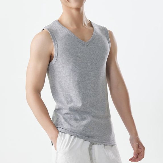 Summer Plus Size Gym Tank Tops for Men Fashion Casual Sleeveless Solid Color Pullover V-Neck Sports Tank