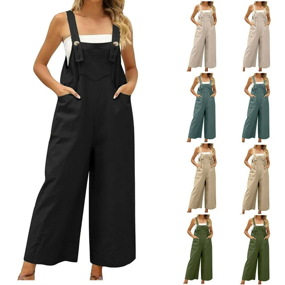 Summer Plus Size Jumpsuits for Women Tummy Control Fashion Casual Solid Color Collar Loose Suspenders Jumpsuit