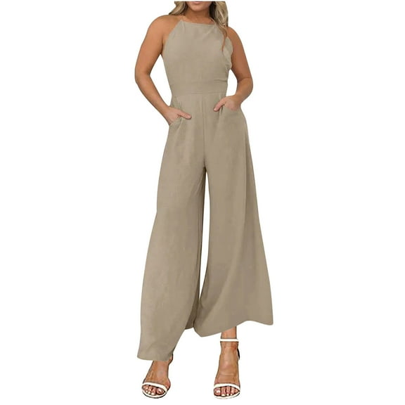 Summer Plus Size Jumpsuits for Women Tummy Control Fashion Loose Casual Flat Shoulder Wrapped Chest Wide Leg Jumpsuit