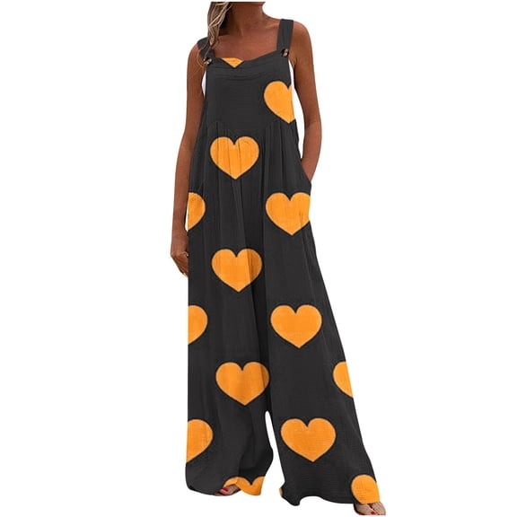 Summer Plus Size Jumpsuits for Women Tummy Control Fashion Printed Jumpsuit Casual Button Pocket Sleeveless Wide Leg Trousers