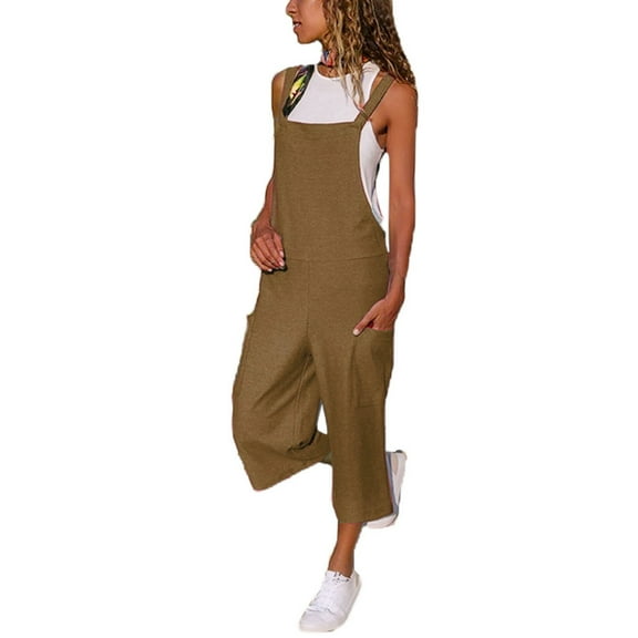 Summer Plus Size Jumpsuits for Women Tummy Control Fashion Sleeveless Dungarees Loose Cotton Linen Long Playsuit Party Jumpsuit